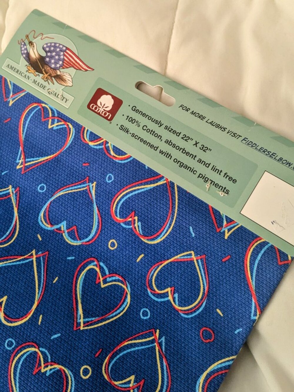 Retro Two Men Fantasy Blue Kitchen Towel Organic Cotton Funny Made In USA NWT - Picture 3 of 5